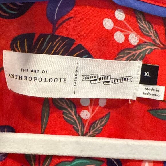 Anthropologie Super Nice Letters Elysa Bold Floral Bird Print Button Down Top XL - Picture 5 of 10